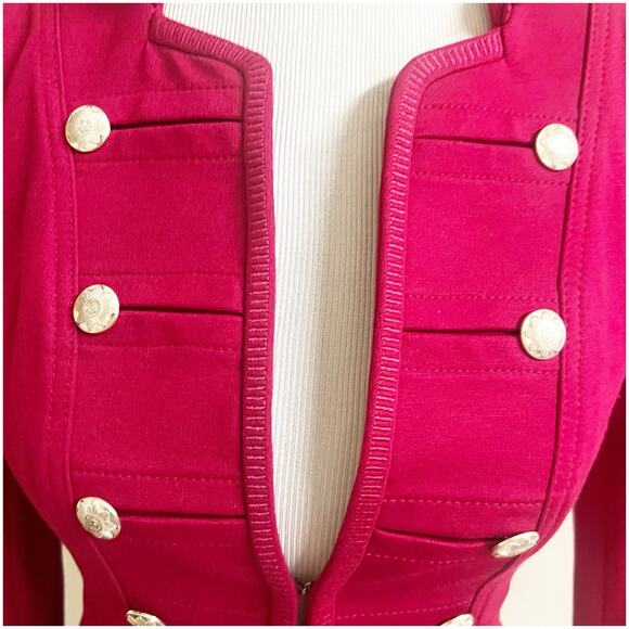 White House Black Market Military Style Fitted Blazer Jacket Sz 0 Fuschia Ponte - Picture 7 of 11